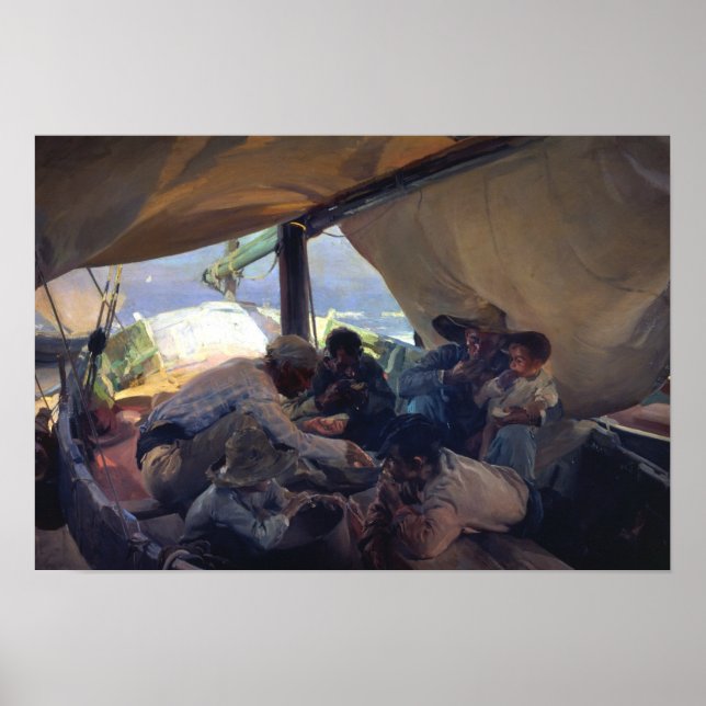 Poster Joaquin Sorolla - Déjeuner sur le bateau (Devant)