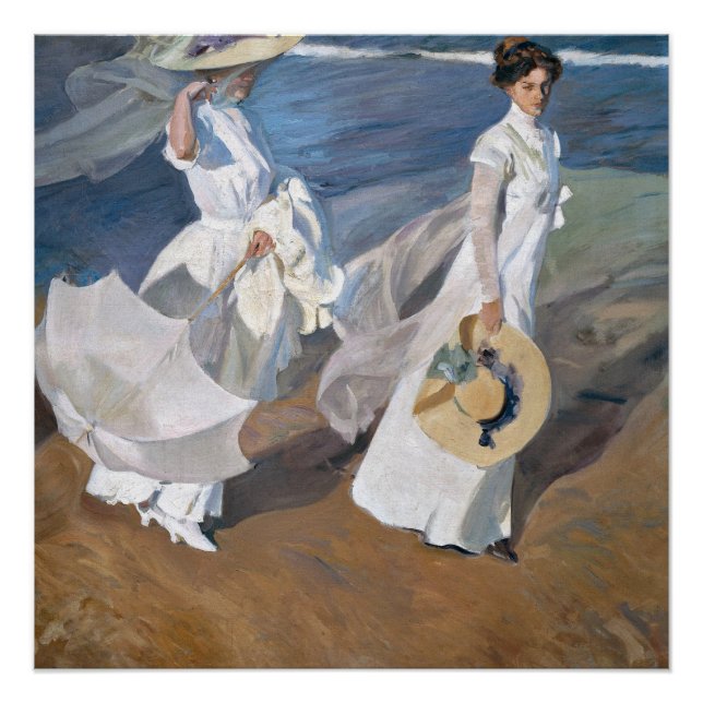 Poster Joaquin Sorolla - Femmes marchant sur la plage (Devant)