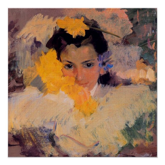Poster Joaquin Sorolla - Fille aux fleurs (Devant)