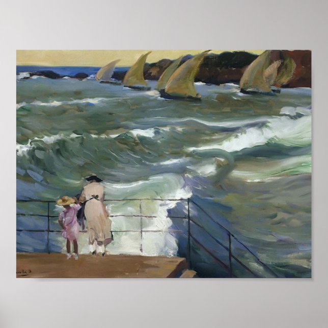 Poster Joaquín Sorolla - Les vagues à Saint Sébastien (Devant)