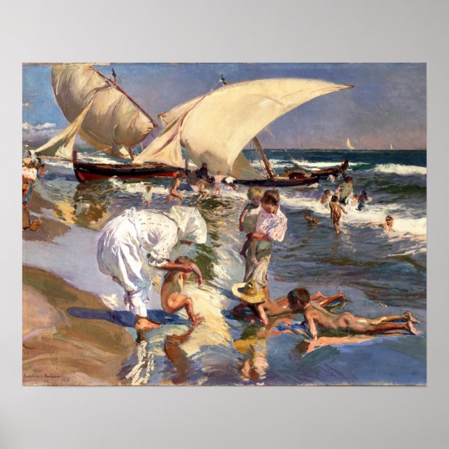 Poster Joaquin Sorolla - Valencia Beach by Morning Light (Devant)