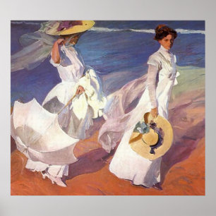 Poster Joaquín Sorolla y Bastida Marcher Sur La Plage
