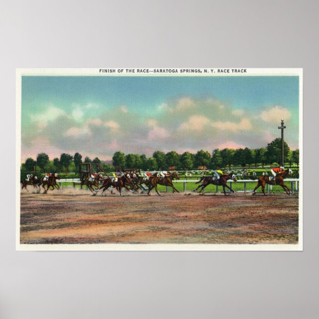 Poster Jockeys Finissant la course de chevaux sur la pist (Devant)