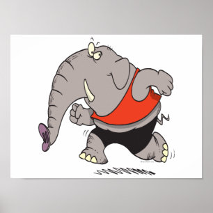 Poster joggeur idiot jogging dessin animé d'éléphant