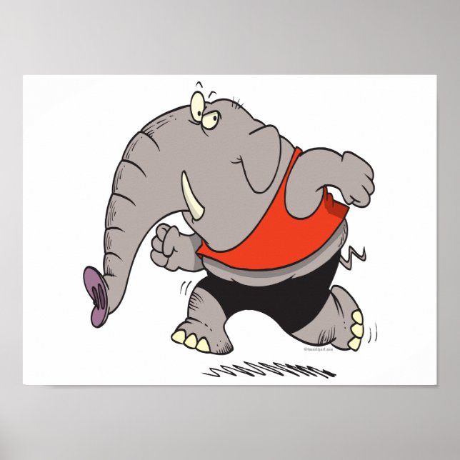 Poster joggeur idiot jogging dessin animé d'éléphant (Devant)