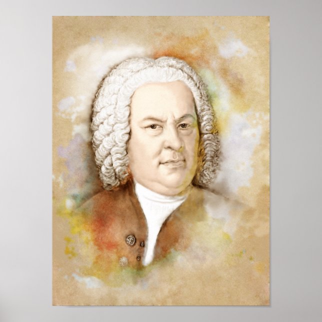 Poster Johann Sebastian Bach Portrait im Aquarell Style (Devant)