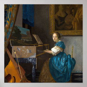 Poster Johannes Vermeer - Dame assise à un virginal