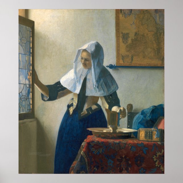 Poster Johannes Vermeer Jeune femme avec un lanceur d'eau (Devant)