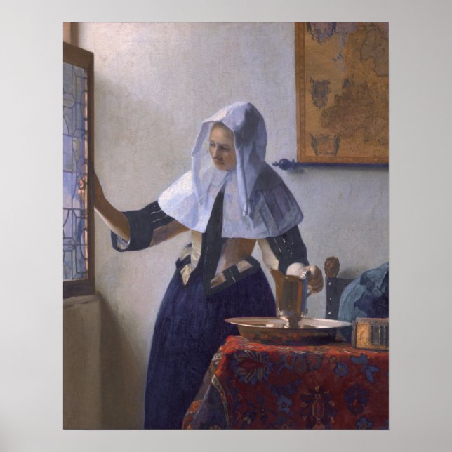 Poster Johannes Vermeer, jeune femme avec un pot d'eau (Devant)