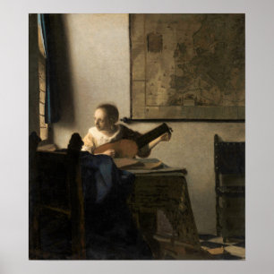 Poster Johannes Vermeer - Jeune femme avec un trait