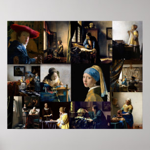 Poster Johannes Vermeer - Patchwork de Chefs-d'œuvre