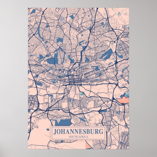 Poster Johannesburg - Afrique du Sud Breezy City Map (Devant)