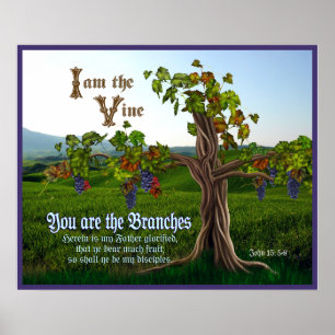 Poster John 15 : 5-8 Écriture de la vigne de raisin