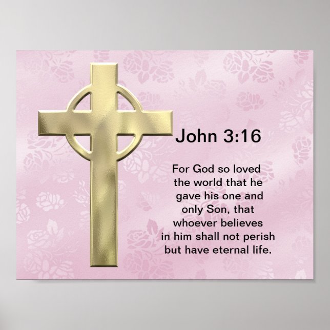 Poster John 3:16 (rose) (Devant)