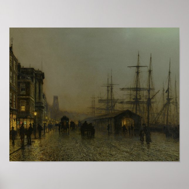 Poster John Atkinson Grimshaw - Glasgow, samedi soir (Devant)