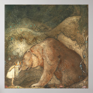 Poster John Bauer embrasse l'ours sur le nez 1907