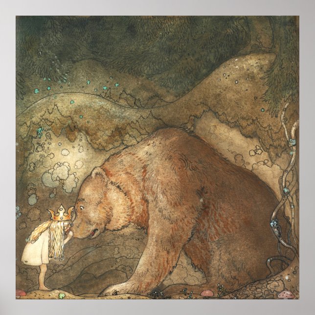 Poster John Bauer embrasse l'ours sur le nez 1907 (Devant)