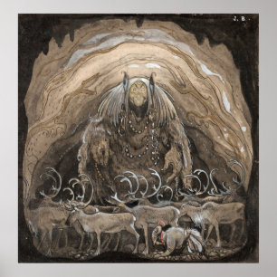 Poster John Bauer - L'homme qui se promène au milieu du g