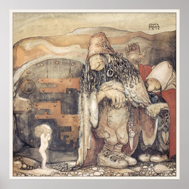 Poster John Bauer Troll couple Princesse bébé Changelins (Devant)