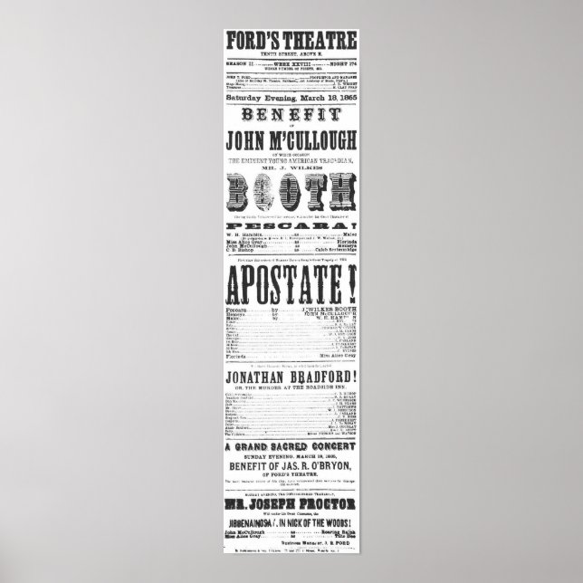 Poster John Wilkes Booth Playbill (Devant)