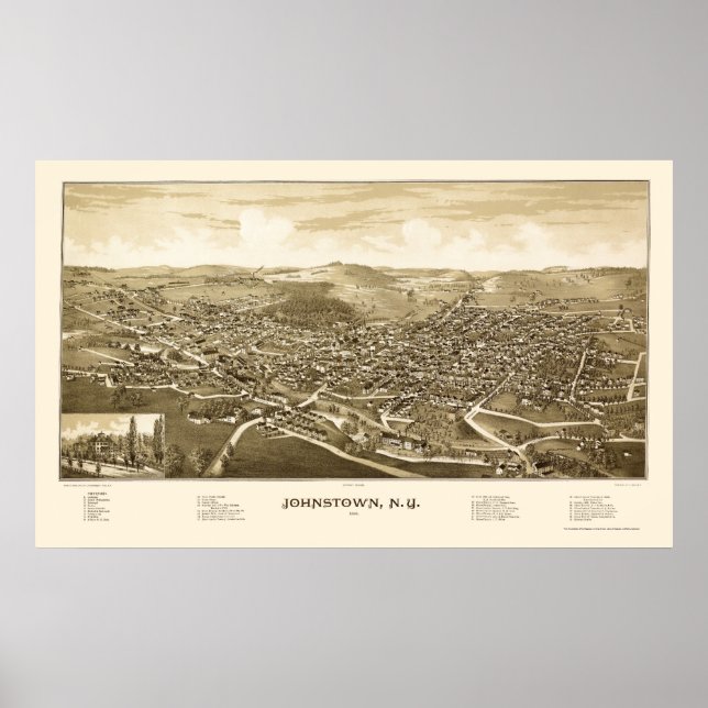 Poster Johnstown, NY Carte panoramique - 1888 (Devant)