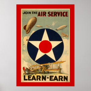 Poster Joignez le service aérien "Apprendre-Gagnent" (la