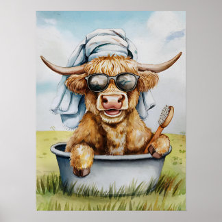 Poster Joli Amusant Highland Vache Salle de bain Wall Art