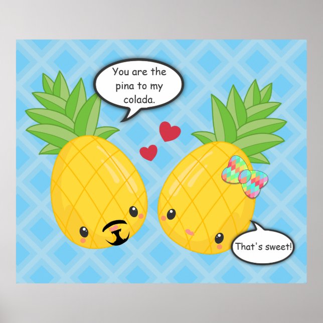 Poster Joli ananas Tropical Pina Colada Romantique (Devant)