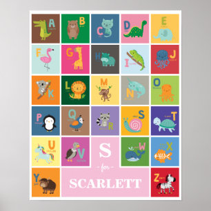 Poster Joli Animal Personnalisé Alphabet Enfants Jouer Sa