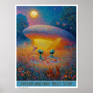 Poster JOLI 'ARRÊT PLANÉTAIRE' pique-nique alien