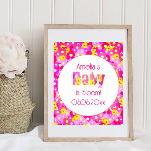 Poster Joli Baby shower Fleur Rose Personnalisé