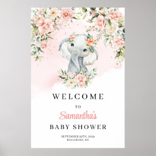 Poster Joli bébé éléphant rougissant Baby shower fille Bi