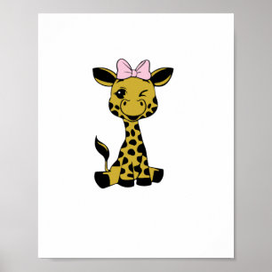 Poster joli bébé girafe avec un nœud rose  