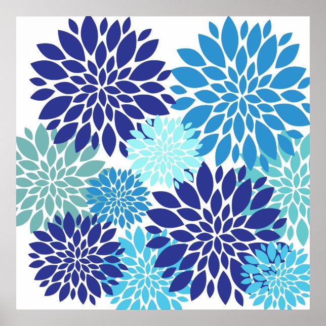 Poster Joli bleu Turquoise Turquoise Fleurs Floral Art (Devant)