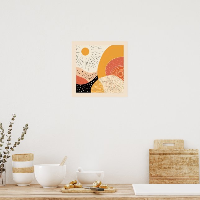 Poster Joli Boho Retro Soleil sur les collines (Cuisine)