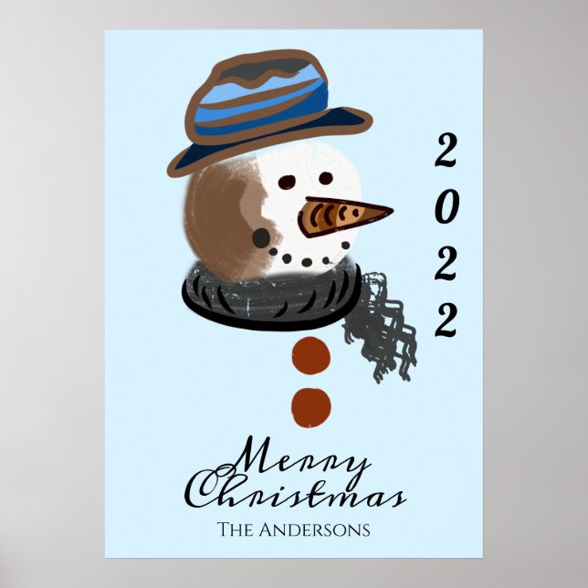 Poster joli bonhomme de neige illustration joyeux noël (Devant)