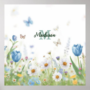 Poster Joli bouquet de fleurs sauvages de printemps vert