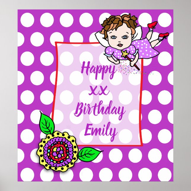 Poster Joli Brown Cheveux Fairy Girl Joyeux anniversaire (Devant)