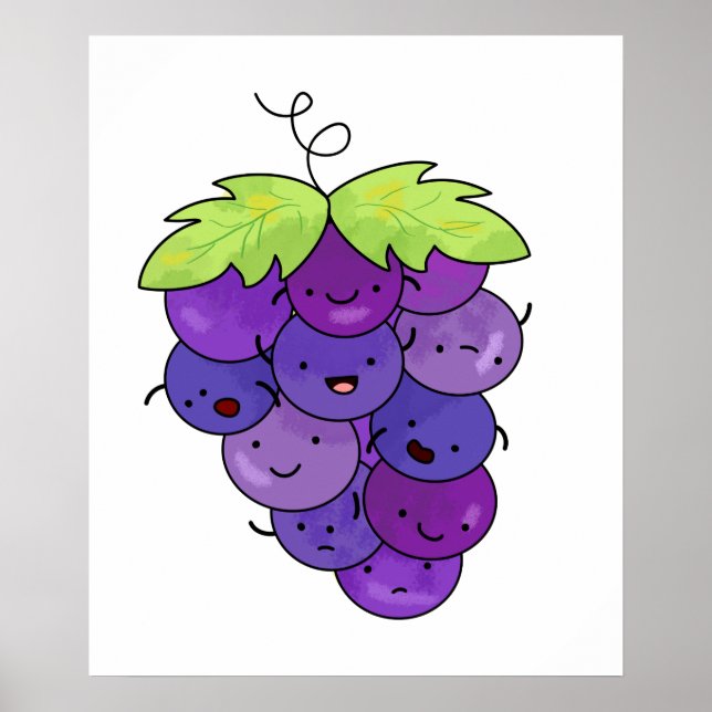 Poster Joli Bunch De Raisins Kawaii (Devant)