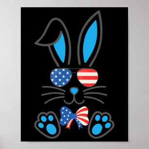 Poster Joli Bunny Usa Drapeau Sungles Bow Cravate Joyeux