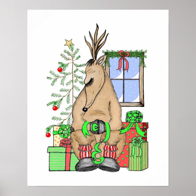Poster Joli cadeau Noël Sleepy Reindeer Enveloppant (Devant)