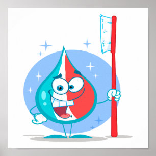 Poster joli caractère pétillant de dentifrice avec brosse