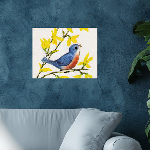 Poster Joli Chanteur Oiseau Bleu Arbre