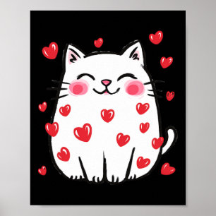 Poster Joli chat de la Saint-Valentin Cœurs rouges Amateu