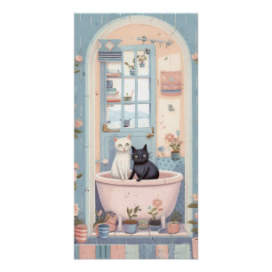 Poster Joli chat et chaton rétro dans le bain
