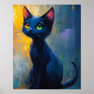 Poster Joli chat noir aux 2 couleurs d'yeux