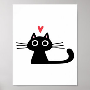 Poster Joli chat noir avec cœur Chatons Saint-Valentin C