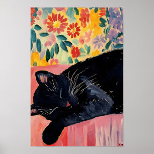 Poster Joli Chat Noir Endormi