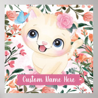 Joli Chat Roses Roses Blush Fleurs Nom Personnalis