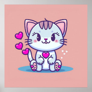 Poster Joli Chaton avec des Cœurs Inspiré de la Saint-Val